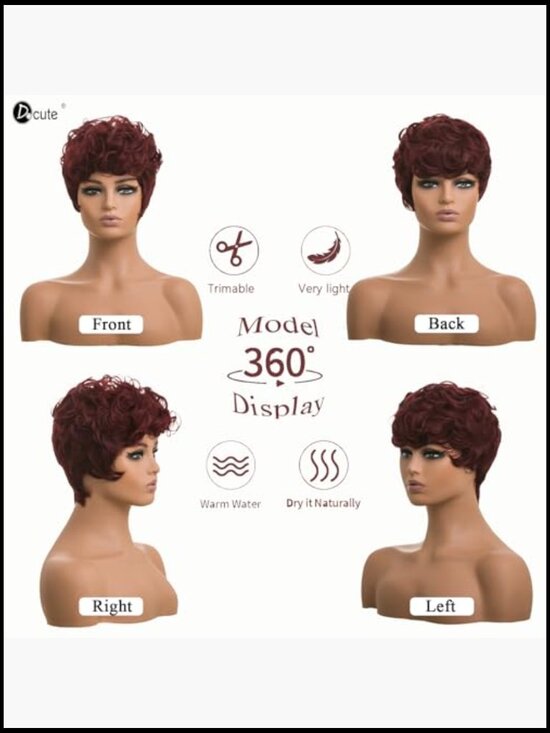 Short Curly Pixie Wig with Bangs Layered Wine Red Synthetic Heat Resistant Wig main image 6